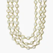 12mm Cream Glass Pearl Three Row Brass Necklace