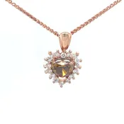 14KR 0.60CT CHOCOLATE HEART-0.25CTW WHITE DIAMOND HEART PENDANT VS/F-G