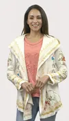 CAITE White Long Sleeve Cotton Embroidered Hoodie Duster Jacket