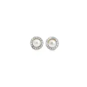 0.10 CTW Diamond Pearl 10K Yellow Gold Stud Earrings