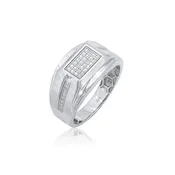 Rhodium 925 Silver Men's Moissanite Rectangle Top Pavé Ring