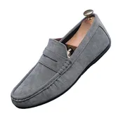 Men's Gray Slip-On Loafers with Penny Strap and Moc Toe