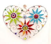 10" / Stained Glass & Agate & Copper Heart Suncatcher