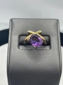 10 Karat Yellow Gold, Amethyst And Diamond Freeform X O Ring