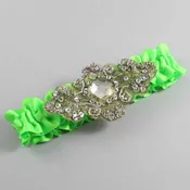 Acid Green Satin with Brown Wedding Garter / Green Wedding Garters / Bijou # (556-556)-01-A01-Antique