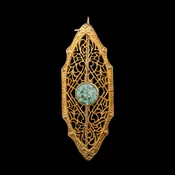 Antique 10K Blue Zircon Filigree Pin