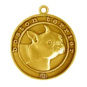 Boston Terrier Dog Id Tag Antique Gold Finish