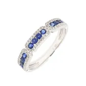 Blue Sapphire Band with Paved Diamonds Ring in 14k White Gold