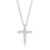 Diamond Cross Necklace in White Gold, 0.14 cttw