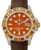 Rolex Yacht-Master 40 Yellow Gold Carnelian Orange Dial Gem-Set Bezel Oysterflex "Giraffe" Rubber Strap 126678SAJOR - BRAND NEW