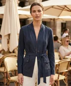 Midnight Navy Faux-Suede Open-Front Belted Jacket S-283-