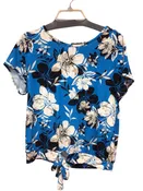 Adrienne Vittadini  Blue & White Floral Short Sleeve Top Size Medium