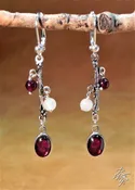 Garnet Oval Drop &amp; Beaded Earrings