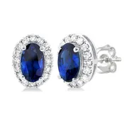 10K White Gold Diamond and Sapphire Stud Earrings, 0.13 Carat TW