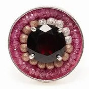 Crimson Nocturne (garnet, gold, and pink sapphire mosaic ring)