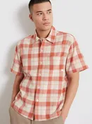 Alden Box Fit Check Short Sleeve Shirt In Dusty Red