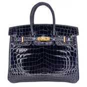 Hermès 25cm Birkin Bleu Baltique Shiny Niloticus Gold Hardware