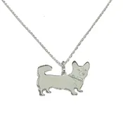 Corgi with Tail Glitter Collar Sterling Silver Rhodium Plated Dog Pendant