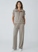 Ariella Scuba Top & Straight Pants Set Taupe