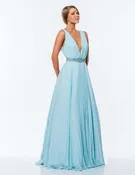 151E0260 A-line plunging v-neck dress with wide strap