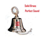 14" JUMBO SOLID BRASS BELL WITH HANGING COTTON BRAIDED PULL ROPE.