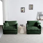 Accent Chair Set of 2, Chenille Upholstered Armchairs, Living Room Side Chairs with Toss Pillow, Green