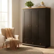 3 Door Armoire Wardrobe, Modern Wood Cabinet, Hanging Rail and Shelves, Bedroom Storage, Black