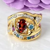 #12279 – Custom Free-Form Garnet and Diamond Ring in 14K Yellow Gold