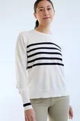 70degrees Breton Stripe Crew Sweater – White / Navy