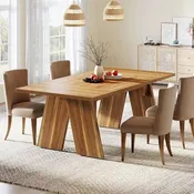 71 Large Dining Table for 6 People, Farmhouse Rectangular Dinner Table