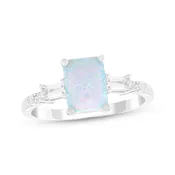 Emerald-Cut Lab-Created Opal & White Lab-Created Sapphire Ring Sterling Silver