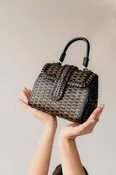 Allan K Kirsten Mini Strata Woven Leather Bag | Night Olive