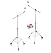 Cymbal Stand With Boom Arm by Griffin (Pack of 2) | Drum Percussion Gear Hardware Set with Double Braced Legs | Counterweight Adapter for Mounting Heavy Duty Crash, Ride, and Splash Cymbals For Drummers