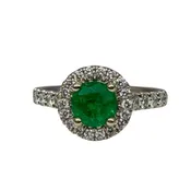 14kt White Gold Emerald & Diamond Halo Ring