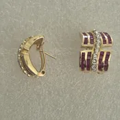 14kt Lady's Ruby &amp;amp; Diamond Fashion Earrings w/Omega Backs