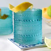 10 oz. Textured Beaded Aqua Glass (Set of 6)