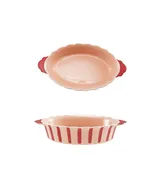 2-1/4 Cup Stoneware Scalloped Baker with Stripes & Handles