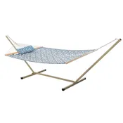 Deluxe 52 Quilted Fabric Hammock with Patented KD Space Saving Hammock Stand and Pillow Combo - Navy