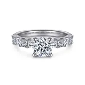 14K White Gold Baguette and Round Diamond Engagement Ring