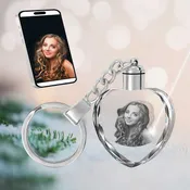 2D Crystal Photo Heart Keychain - Engraving Option - Lights Up