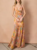 Paisley Frilly Hem Maxi Dress in Summer Garden