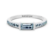 10K White Gold 0.47 Carat Baguette Aquamarine Pavé Band with Bar Setting