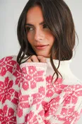 AEMI + CO - 3482IK Floral Fair Isle Mock Neck Sweater
