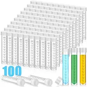 100 Pcs 10ml Clear Plastic Test Tubes with Caps