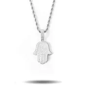 22" Diamond Hamsa Hand Necklace Silver