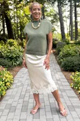 After The Rain Beige Satin & Lace Midi Skirt