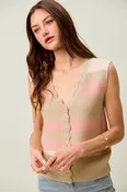Color Stripe Sweater Vest with Scallop Edge