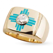 14KY Turquoise Zia Ring With 1.02 Carat Bezel Diamond