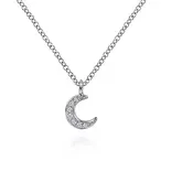 14K White Gold .04cttw Diamond Pave Crescent Pendant