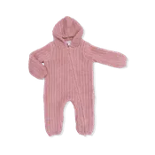 Chenille - Rose Hooded Romper with Striped Texture